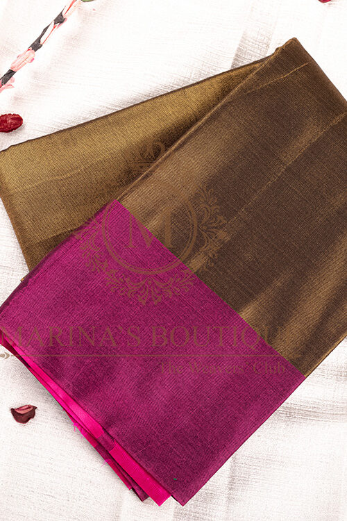 Semi Silk handloom saree with bronze shade body and contrasting pink border and pallu
